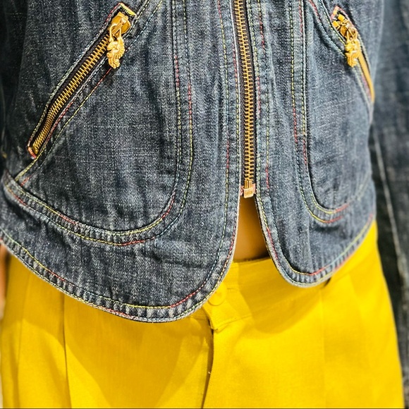 CAPPOPERA ATELIER Made in Italy Denim Cropped Jacket Zip closure Pockets front - Picture 4 of 14